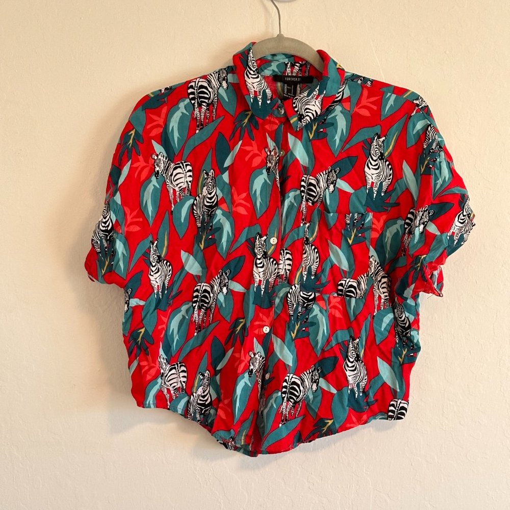 Forever21 Zebra Pattern Button-Up Shirt - S